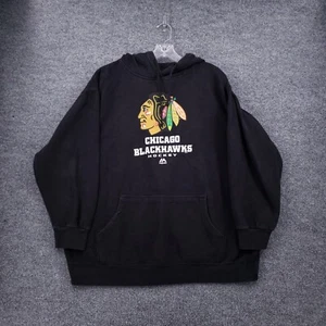 Majestic Chicago Black Hawks Hoodie Men XL Black Therma Sweatshirt Fleece Hockey - Picture 1 of 10