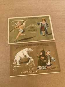 Jas S Kirk & Co Soap Makers ~ White Ceylon & Calendar ~ Victorian Trade Card Lot - Picture 1 of 2