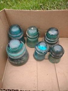 Vintage Glass Insulator LOT AQUA green blue Hemingray 40 42 16 9 Flaws - Picture 1 of 10