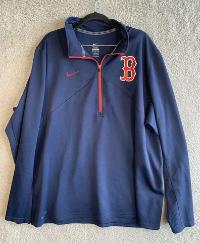 Nike Dri Fit Boston Red Sox 1/2 Zip Pullover Mens XXL Baseball MLB Blue Stretch Cover