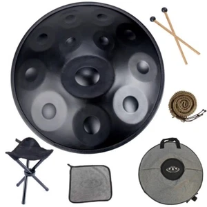 440HZ 12 Tones Black Handpan Drums 22'' D Minor Steel Tongue Drum with Soft Bag - Picture 1 of 7