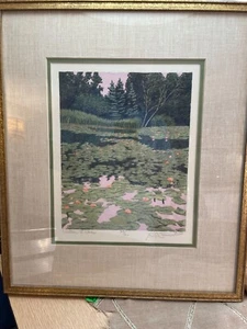 Gordon Mortensen Signed Numbered Woodcut Print WATER LILIES 16x18 Framed - Picture 1 of 9