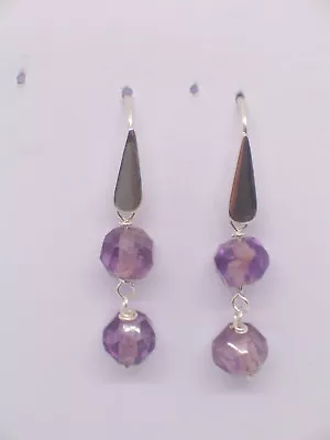 Orecchini pendenti in ARGENTO 925 con AMETISTA naturale viola - pietra dura - - Immagine 1 di 4