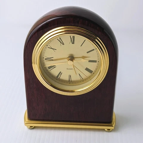 Vintage Rosewood Finish Arched Quartz Desk Clock Tested, Working Mantel Shelf 5" Cover