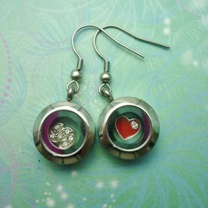 Stainless Steel Floating Charm Locket Earrings - Silver - just add your charms - Picture 1 of 2