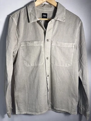 Мужская легкая джинсовая рубашка на пуговицах с застежкой спереди с длинным рукавом повседневная Zara M - Изображение 1 из 4