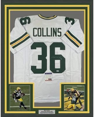 FRAMED Autographed/Signed NICK COLLINS 33x42 Green Bay White Jersey PSA/DNA COA - Image 1 of 2