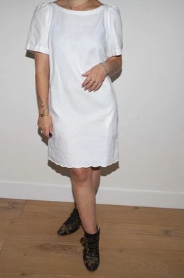SEE BY CHLOE White Short Dress Embroidery Trims Cotton Linen US 8 #012 - Image 1 of 4