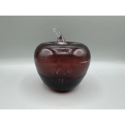 Blenko Apple 882 Art Glass Amethyst Purple Paperweight Vintage Clear Stem - Image 1 of 4