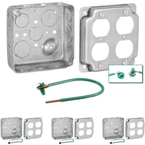 (4 Pack) 4 Inch Square Electrical Box, 2-Gang Duplex Receptacle Exposed Work ... - Picture 1 of 9