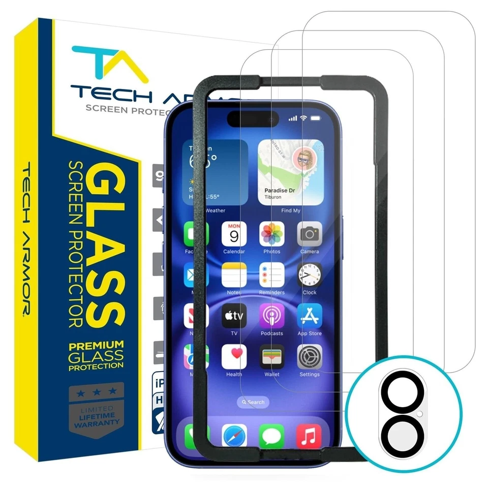 Tech Armor Ballistic Glass Screen Protector for iPhone 16 - 3 Pack - Image 1 of 4