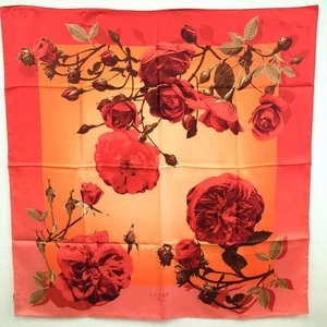 Loewe Silk Scarf Floral Orange Peach Pink Brown Rose Flower 87×86cm - Picture 1 of 20