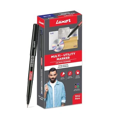 Luxor Fine Tip Permanent Marker Pens – Pack of 10 – Multi-Surface CD/DVD/Glass