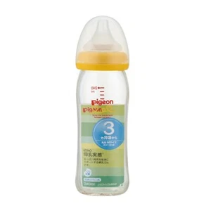 Pigeon [Heat-resistant glass 240ml] Breastfeeding bottle, orange yellow, from 0 - Picture 1 of 4