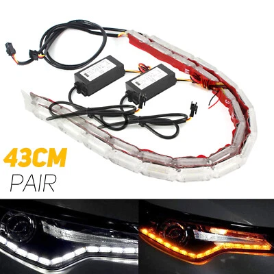 2x Tira de faros LED de 17" para luz de circulación diurna señal de giro DRL Switchback Foto 1 de 4