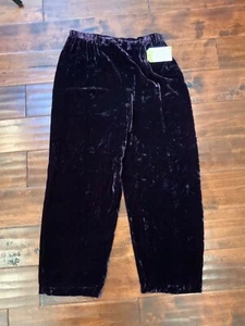 Pantalones elásticos de terciopelo aplastado púrpura oscuro Eileen Fisher, talla S - Imagen 1 de 3