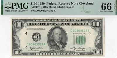 1950 $100 FRN Cleveland PMG 66EPQ GEM FR2157-D DA Block - Hard Note to Find - Image 1 of 2