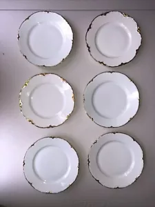 VTG Crown REX Bavaria porcelain bread plates 6” Scalloped Edge Gold Trim x 6 - Picture 1 of 5