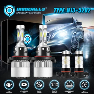 Combo H13 5202 LED Headlight Fog Light Kit for GMC Yukon XL 1500 2007-2014 6000K - Picture 1 of 12