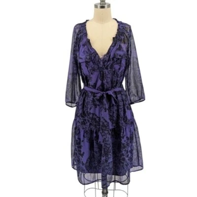 DKNY Floral Chiffon Tunic Dress Blue Black S bohemian casual w slip spring - Image 1 of 4