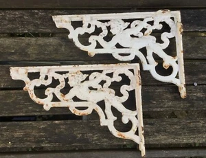 Pair Antique Architectural Cast Iron Brackets / Corbels Ornate Putti Cherubs - Picture 1 of 13