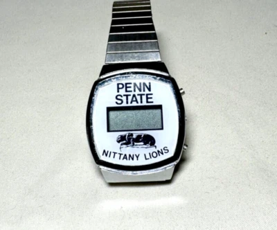 Vintage 80s Penn State Nittany Lions Digital Wristwatch Wrist Watch Silver PSU - Image 1 of 4