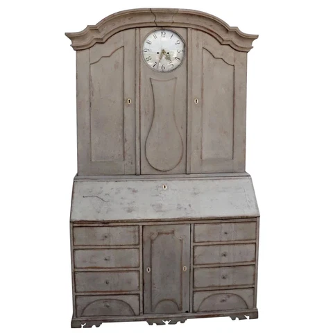 Swedish Painted Oak and Pine Clock Two-Part Desk Cupboard Cover