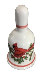 Vintage Lefton Style Red Cardinal  Holly Mini Bell Hand Painted 2” X 3 1/2” - Picture 1 of 5