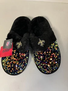 FOCO NFL New Orleans Saints Black Sequins Women's Slippers Size M 7-8 New - Picture 1 of 8