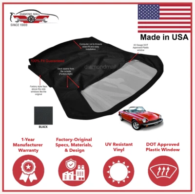 Se adapta a Fiat 124 Spider CS1 1600 1800 convertible techo blando 1966-1979 vinilo negro Foto 1 de 2