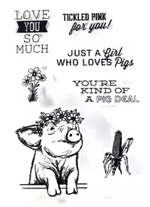 Pig Corn Cob Just A Girl Who Loves Pigs Farm Clear Stamp Sheet 4.5" x 6.25" - Picture 1 of 1