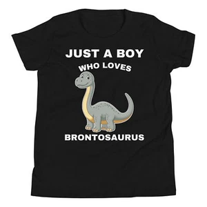 Just A Boy Who Loves Brontosaurus Funny Dinosaurs Lover Youth T-Shirt - Picture 1 of 5