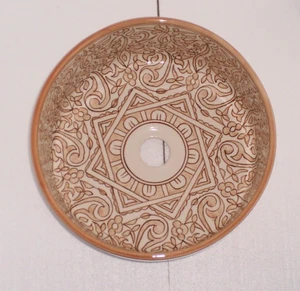 HAND PAINTED  CERAMIC HAND WASH BASIN * FES POTTERY * Peach  & White 35 cm - Picture 1 of 6