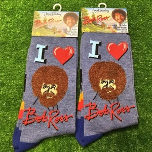 (2) NUEVOS Calcetines Bob Ross Crew -La alegría de pintar - Me encanta Bob Ross - Montañas felices - Imagen 1 de 6
