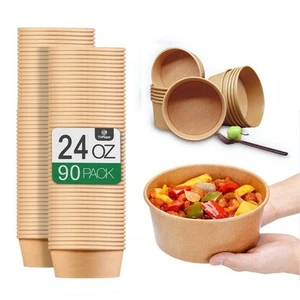 24 Oz Large Paper Bowls【No Lids】 90 Pack Disposable Soup Bowls Plastic Free P... - Picture 1 of 6