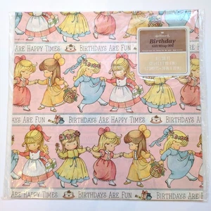 Vintage 70s Hallmark Joan Walsh Anglund "Birthdays Are Fun" Wrapping Paper Pink - Picture 1 of 5