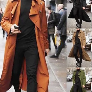 Men's Long Trench Coat Winter Coat Slim Fit Long Business Trench Coat Jacket Us - Picture 1 of 13