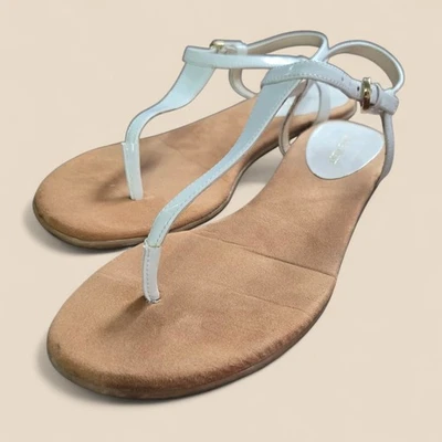 Nine West Sandals Womens Size 8M White Patent T-Strap Flat Dressy Summer Shoes - Image 1 of 4