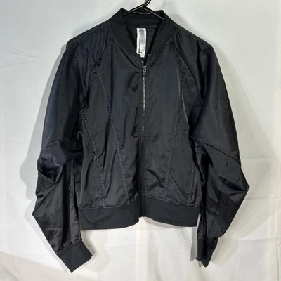 Fabletics x Demi Lovato Womens S Tori Woven Bomber Jacket Black Satiny Active - Image 1 of 4