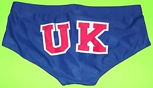 A MEN'S UK FLAG, RED, WHITE & BLUE N/L COMPETITION SWIM BRIEF FITS 36"-42" 2XL - Picture 1 of 4