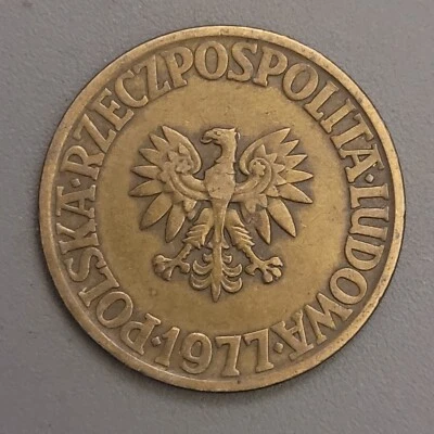 Moneda de 5 Złotych Polonia 1977 - latón - águila Foto 1 de 2