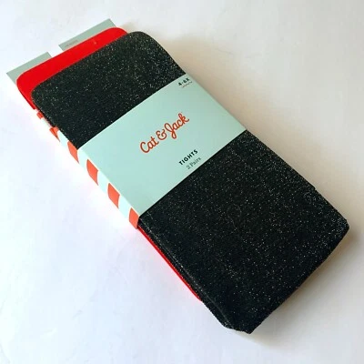 Medias Cat and Jack 2 pares brillantes/metálicas negras y rojas talla 4-6x Foto 1 de 4