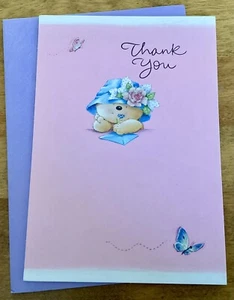 VTG HALLMARK Expreesions Thank You Card W/Envelope, Cute Bear, Glitter, New! - Picture 1 of 4