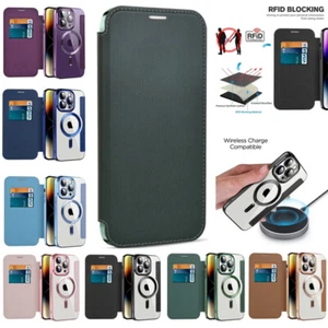 For iPhone 15 16e Pro Max 14 13 12 11 Leather Wallet Magnetic Case Magsafe Cover - Picture 1 of 28