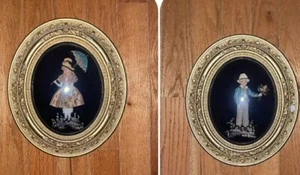 Two Antique Art Gilded Gold Frame with Concave Glass 3D Blonde Girl & Boy Cloth - Picture 1 of 8