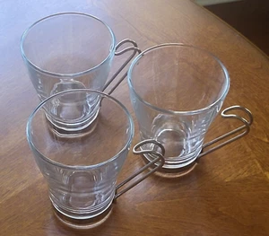 3 Bormioli Rocco Verdi Oslo Glass Cappucinno Mugs Metal Handle Italy EUC - Picture 1 of 2