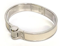 HERMES Charniere PM Bracelet Bangle Ivory Leather Palladium-plated Excellent