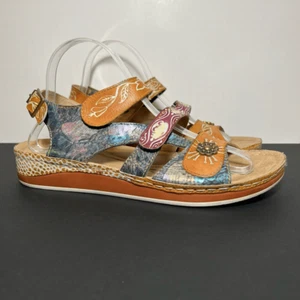 Womens L’ARTISTE Spring Step SUMACAH Hand Painted Leather Sandals / Size 9.5-10 - Picture 1 of 8