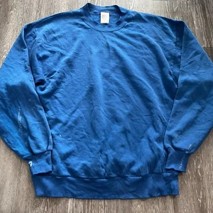 VINTAGE JERZEES Crewneck Sweatshirt Mens Large Blue Thrashed - Picture 1 of 4
