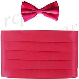 New Vesuvio Napoli 100% Silk Cummerbund and Bowtie Set Formal Wedding Hot Pink - Picture 1 of 3